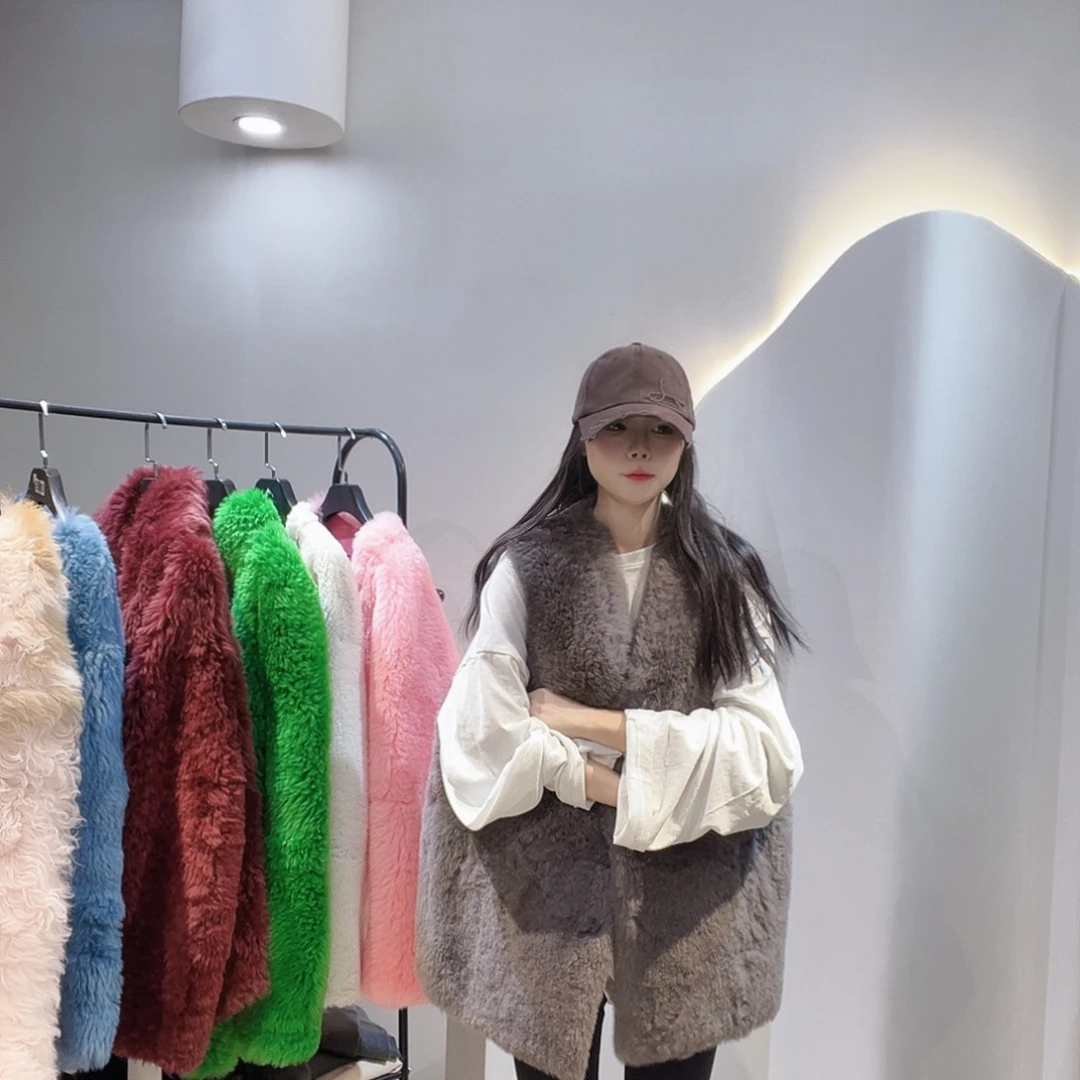 墨****真皮皮毛一体外套灰色002