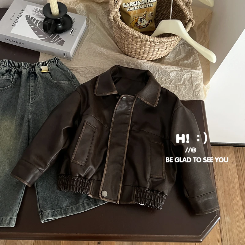 【现货】郝叔童品秋季新款上新潮牌2025时尚男童高货皮衣外套HN5321
