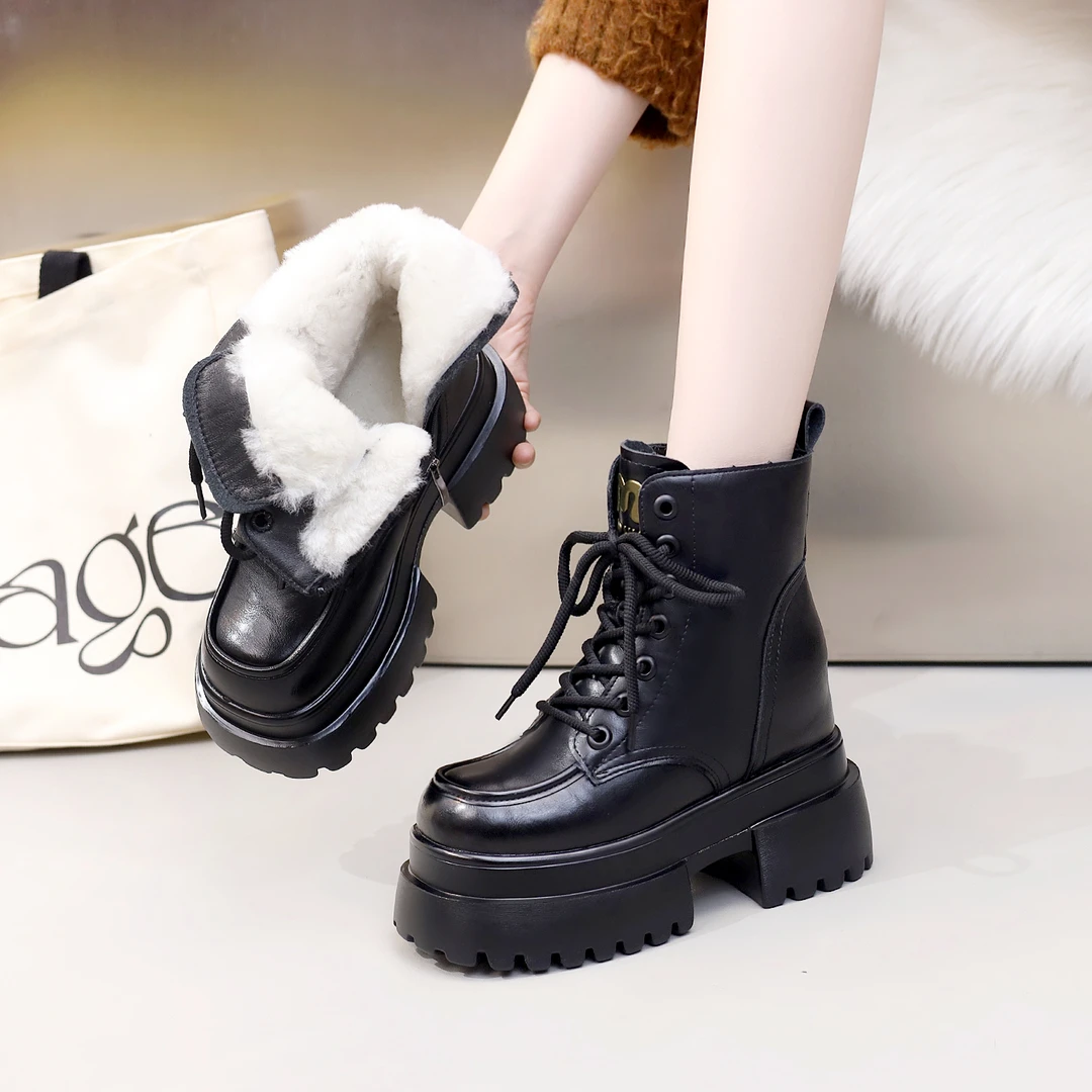 10厘米内增高羊毛马丁靴英伦风增高秋冬防滑超高跟百搭复古单靴