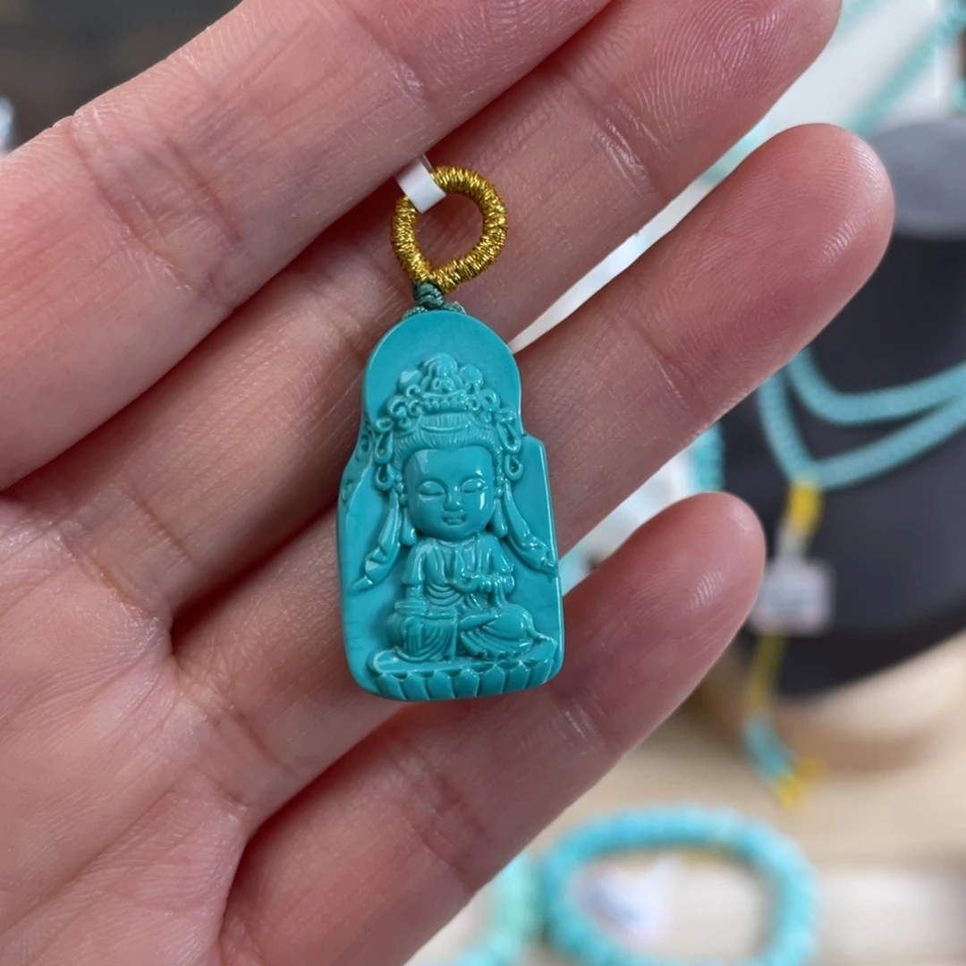 绿松石未镶嵌套链观音吊坠