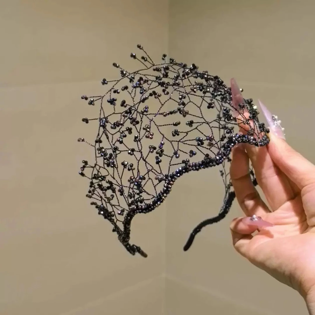 西子家莫奈黑蜘蛛流光绿野仙踪轻奢水晶发饰编织网状发箍半帽