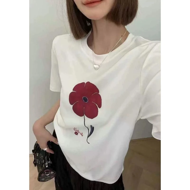 美美推荐7591刺绣印花宽松短袖T恤