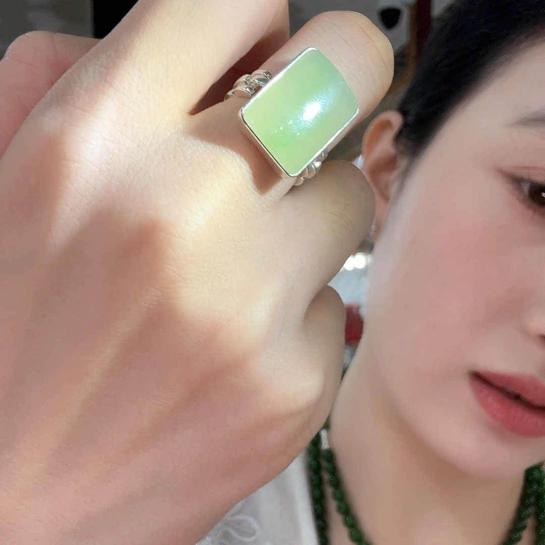 和田玉银S925镶嵌戒指