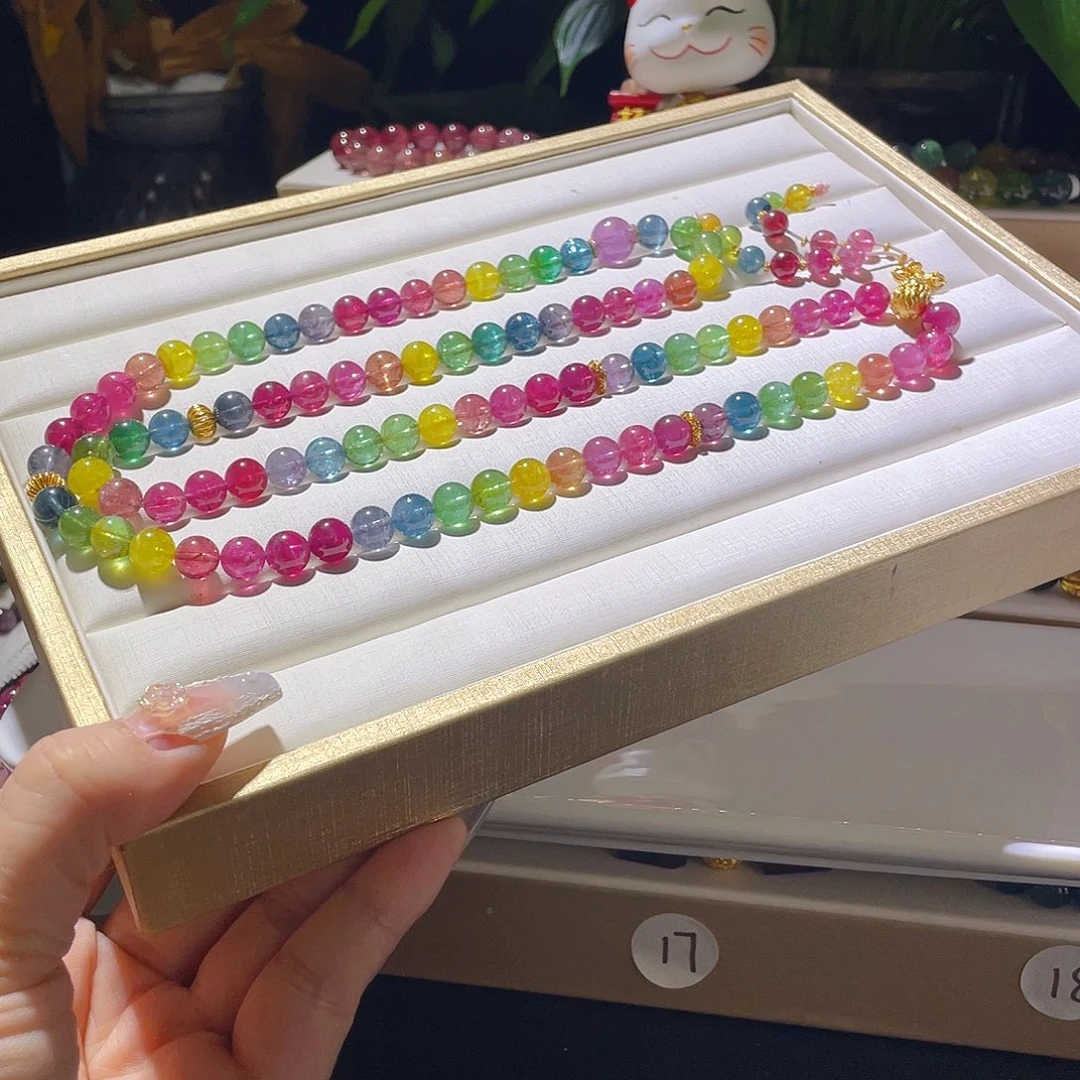 碧玺手链18K金镶嵌精品荧光艳丽色标➕18k金
