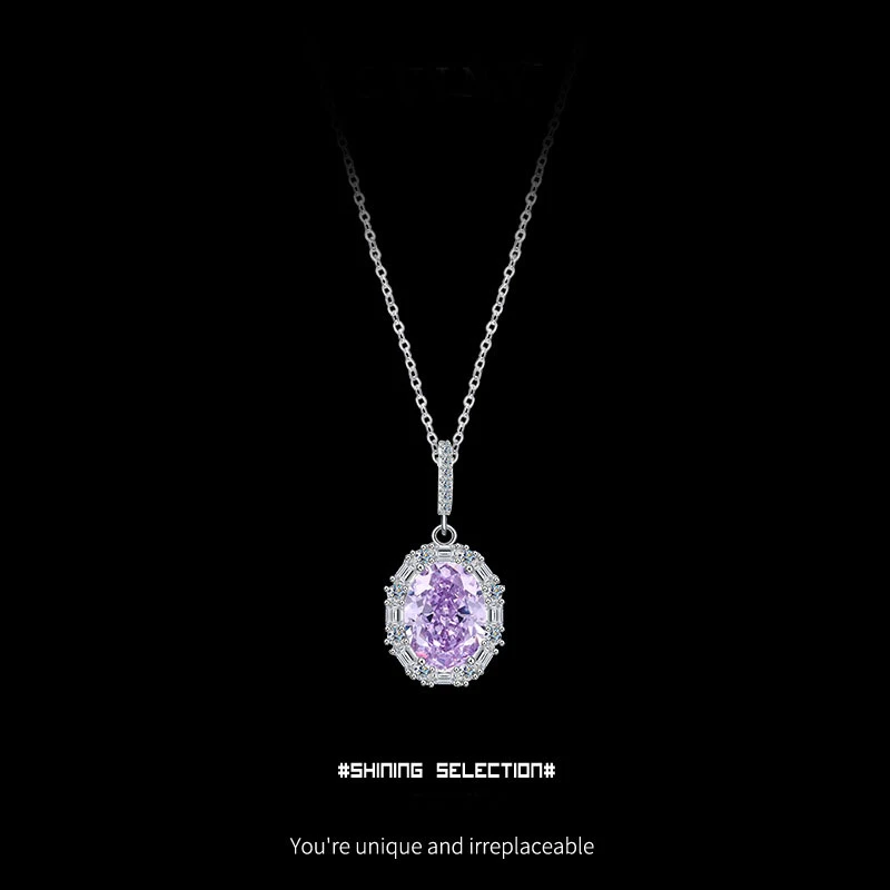 坠链均925银 水滴形彩宝紫水晶心愿项链百搭小众时尚轻奢气质