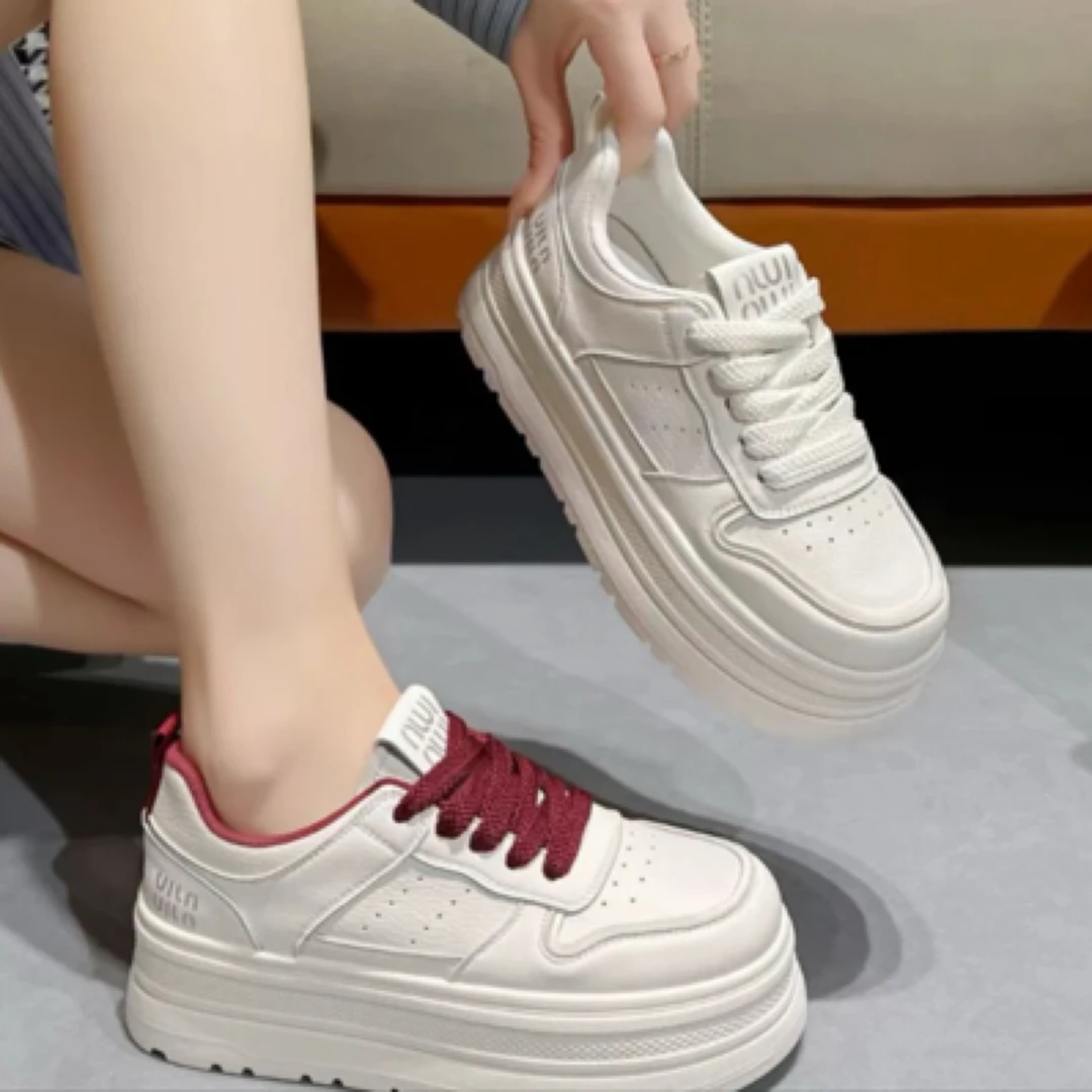 2025春季松糕底防滑女鞋时尚百搭小白鞋厚底休闲板鞋