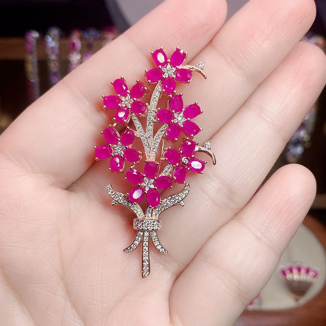 红宝石银S925镶嵌胸饰胸针