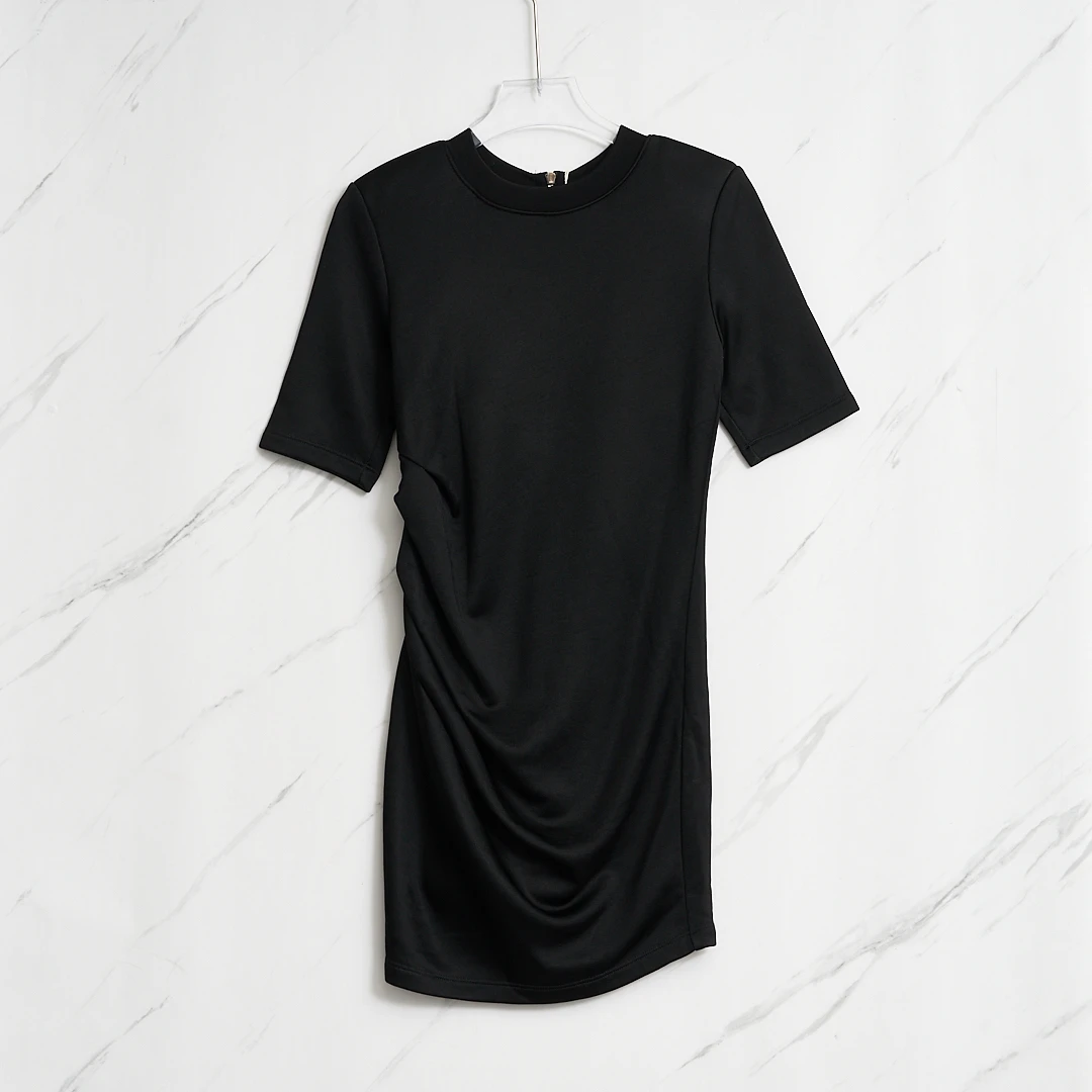 全新未使用/RTA女士纯黑褶皱连衣裙R3GU00022