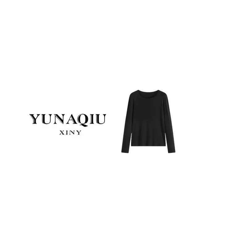 YUNAQIU-简约长袖上衣圆领毛针织打底衫-9588
