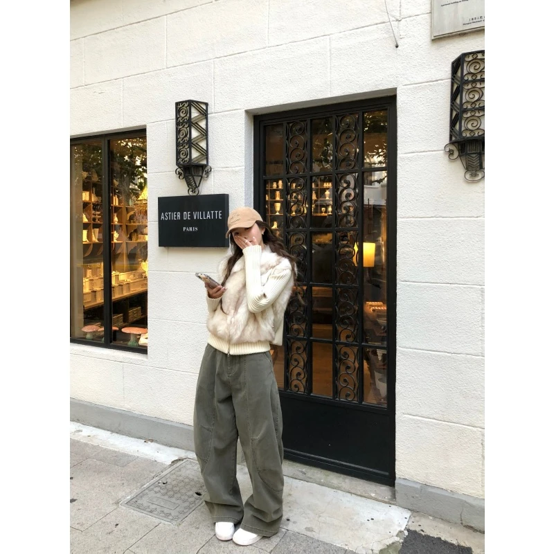 法式复古设计感针织拼接保暖马甲外套秋冬高腰时尚百搭阔腿裤套装