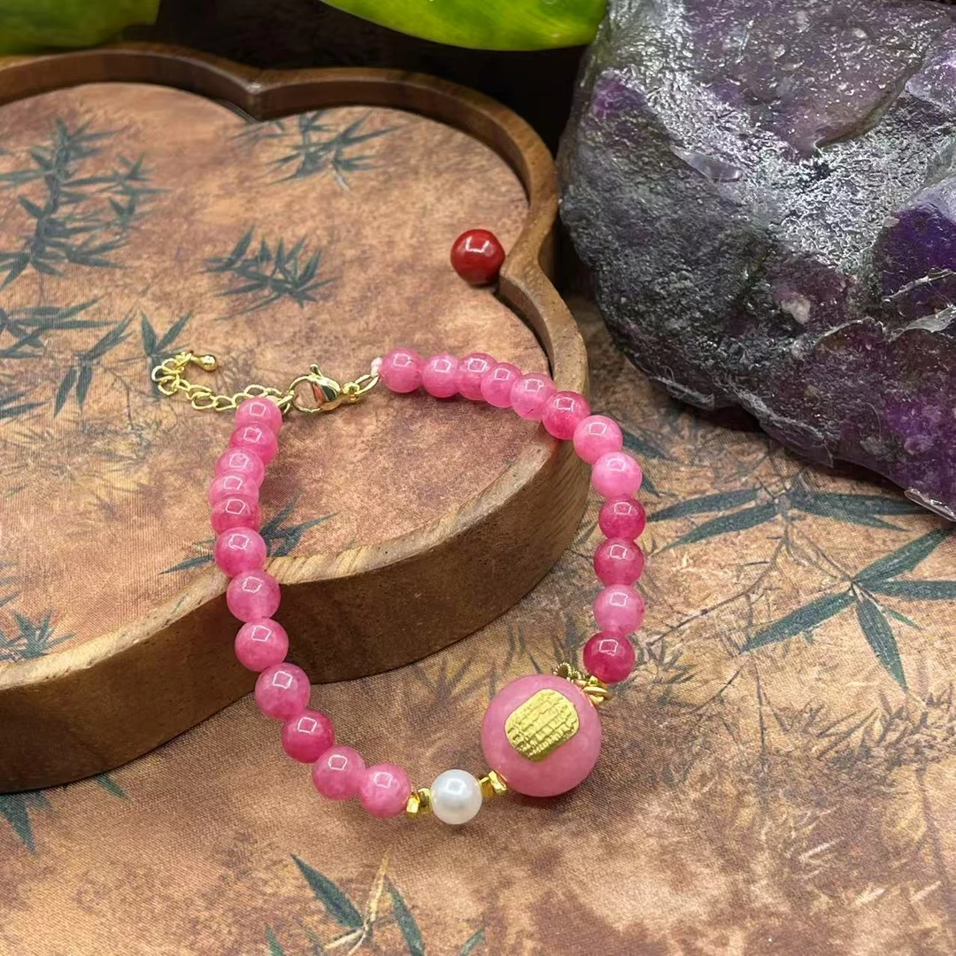 含辰砂工艺品【繁花珠宝甄选】玉化樱花粉手链HF550