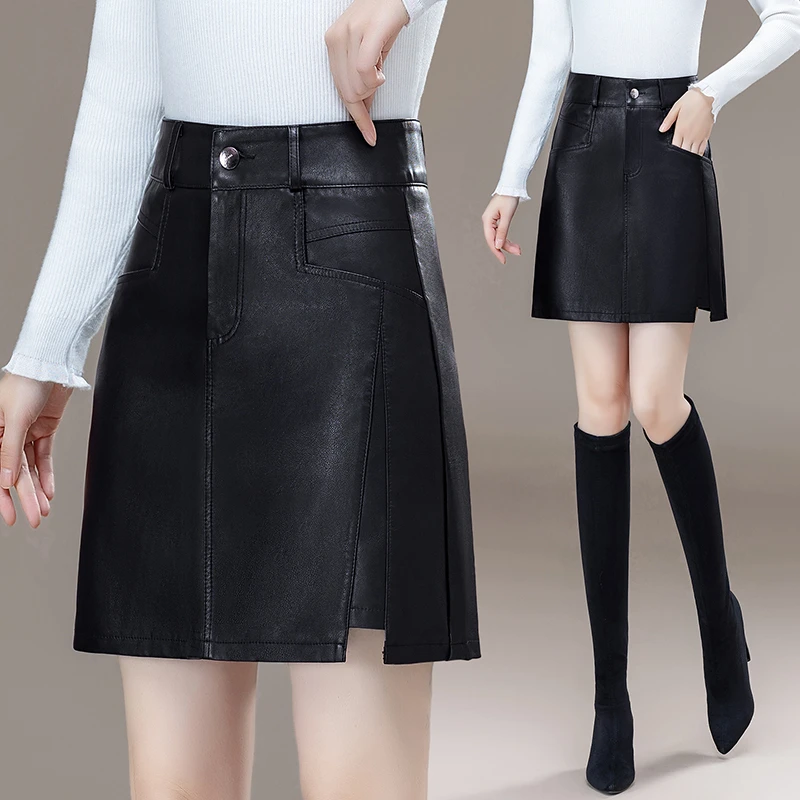 女士哑光皮裙女款爆款2025新款半身裙秋冬高腰A字版软皮皮短裙