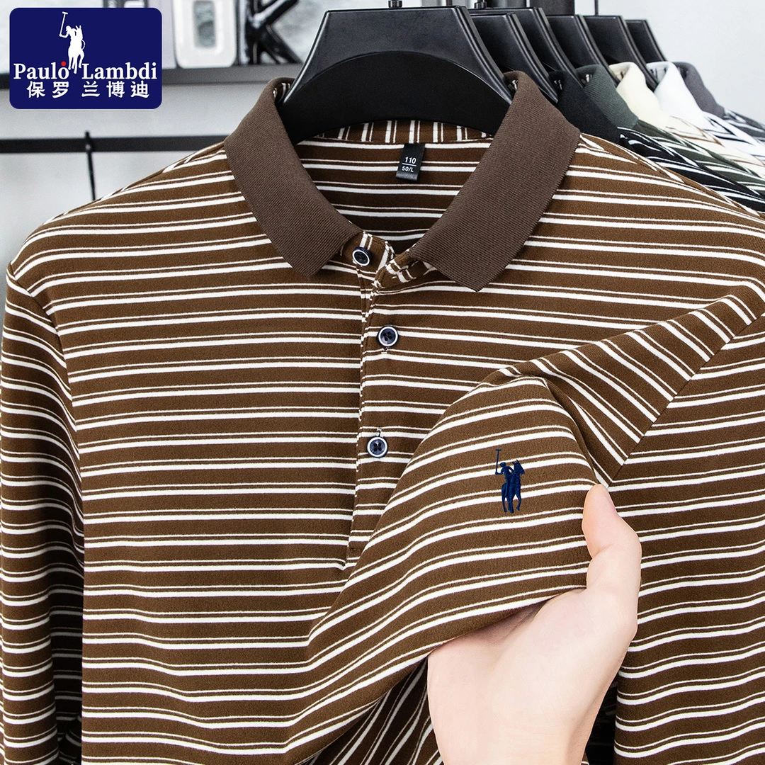 保罗秋冬新款徳绒长袖Polo衫男士时尚休闲双面绒高档刺绣男装T恤
