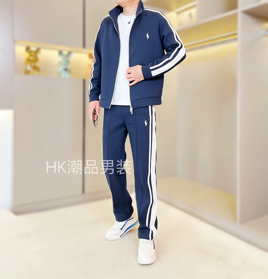 25男士秋季休闲老钱风小马刺绣长裤夹克运动外套男装休闲套装3105