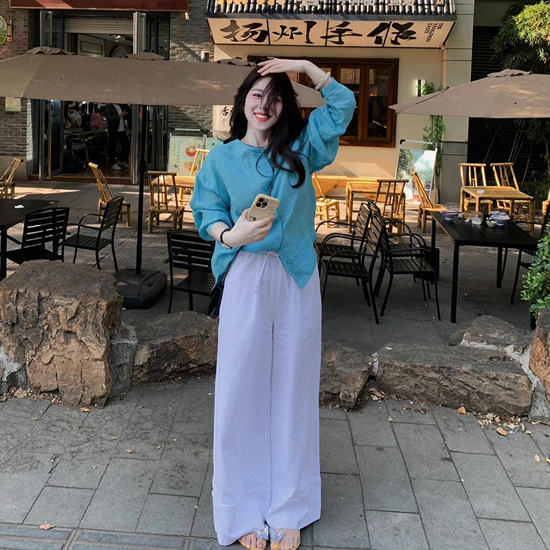 2025年新款韩版时尚慵懒风长袖宽松上衣显白百搭洋气裤子休闲套装