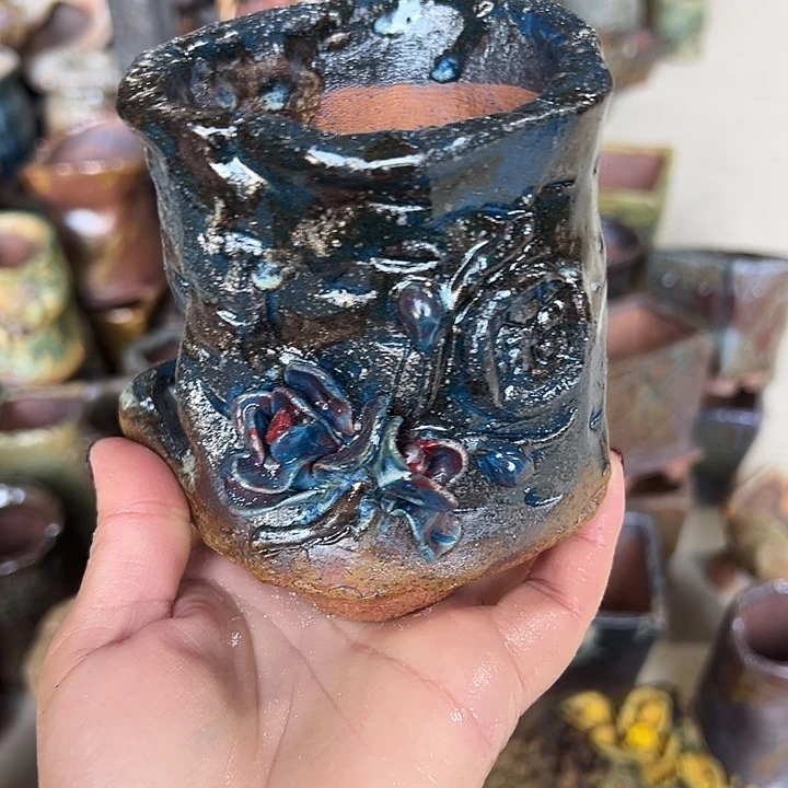 粗陶手工高温花盆