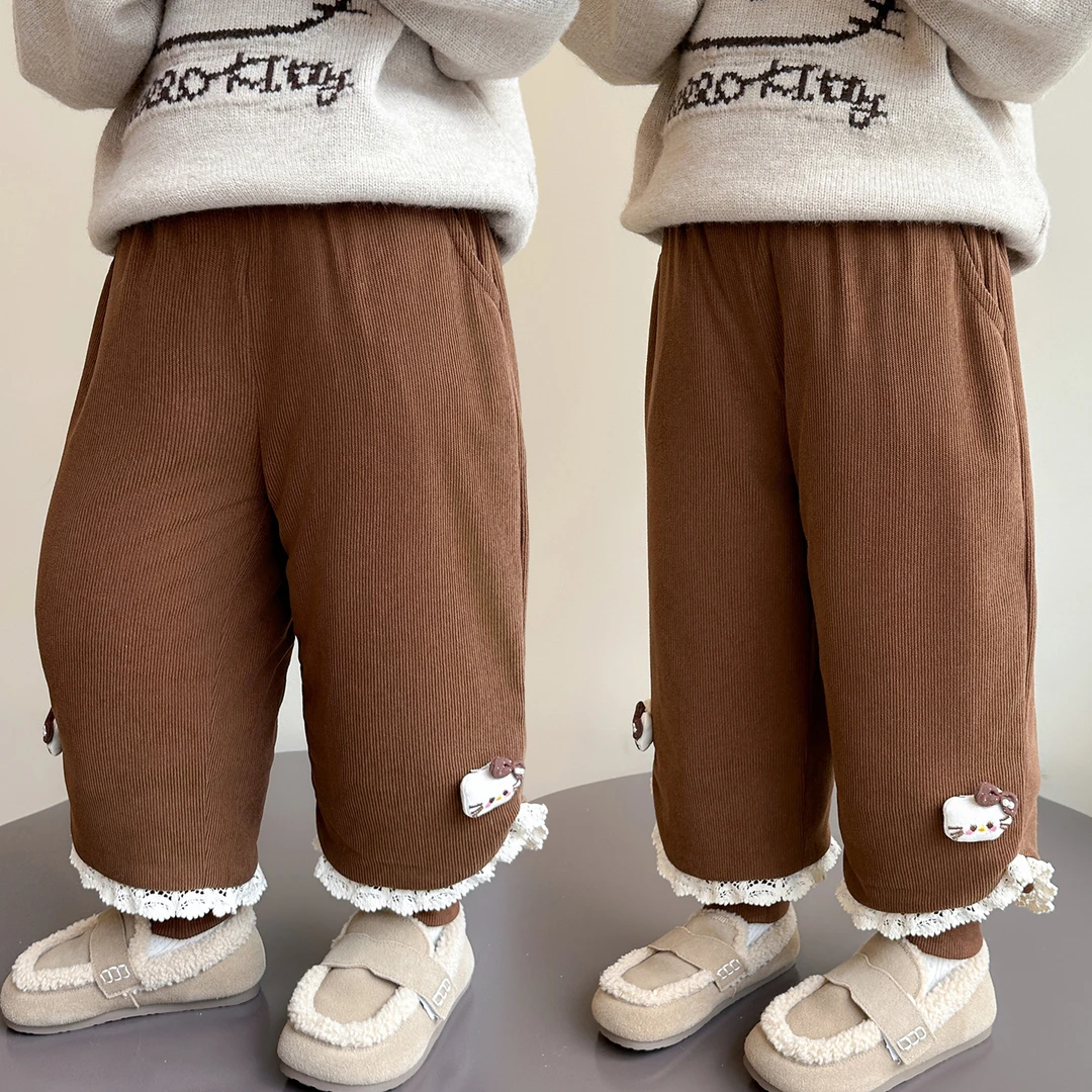 女童加绒棉裤冬季2025新款女宝假两件洋气束脚裤儿童休闲保暖裤子