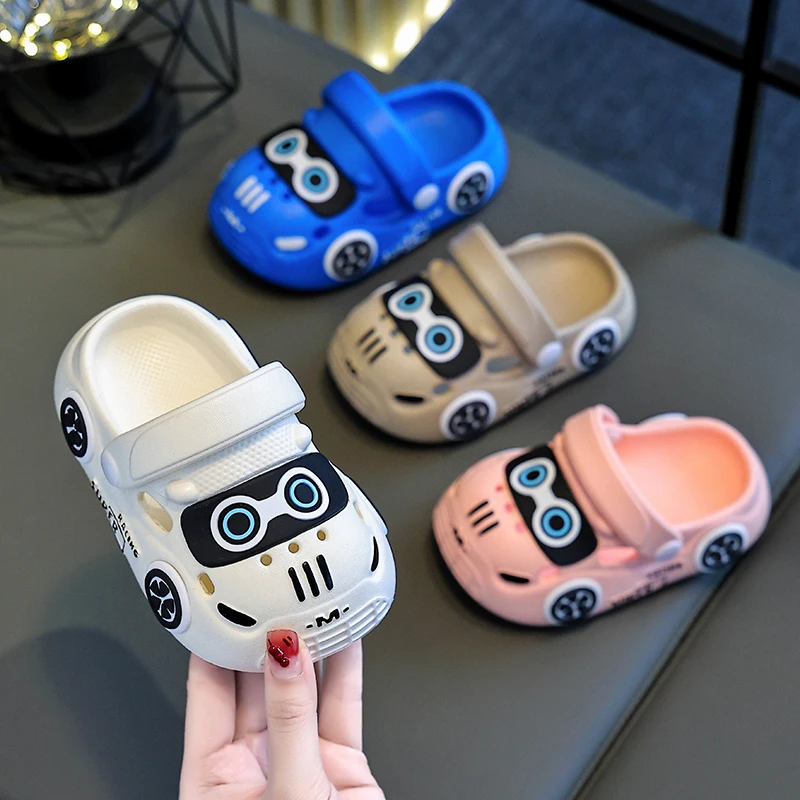 儿童拖鞋夏季卡通男童女防滑软底室内外小汽车宝宝包头洞洞凉拖鞋