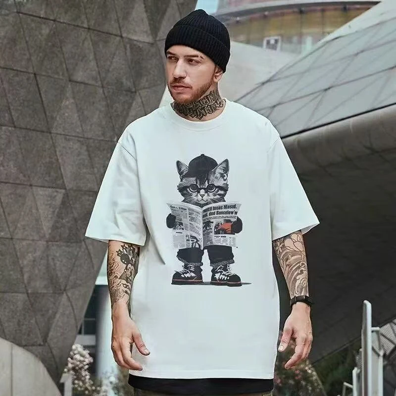 短袖t恤男潮牌夏季宽松五分袖2025年新款网红潮流ins简约印花上衣