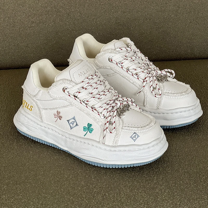 时尚刺绣情侣款潮鞋百搭休闲小白鞋增高鞋小清新设计百搭小众潮鞋