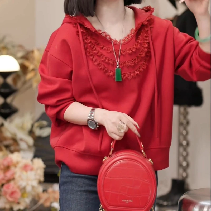 2025早秋潮流设计花边连帽抽绳时尚百搭宽松卫衣LK2506708