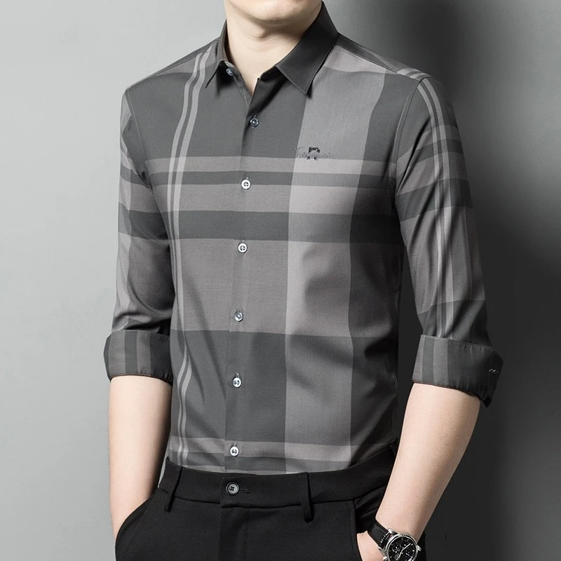 HAMOLENA长袖衬衫男士秋季新款高端商务免烫上衣时尚休闲衬衣男