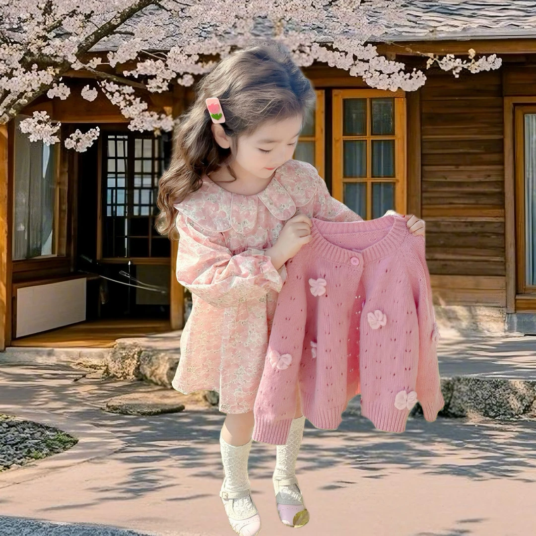 女宝宝春季碎花裙2025新款女童洋气长袖公主连衣裙儿童春款两件套
