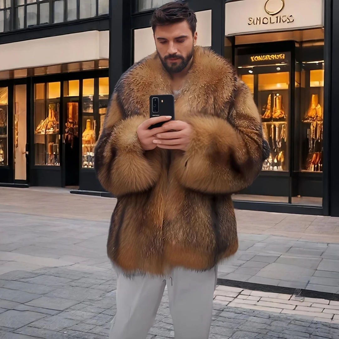 整皮貉子毛大衣男款外穿秋冬季保暖女装加厚外套休闲高端潮流款
