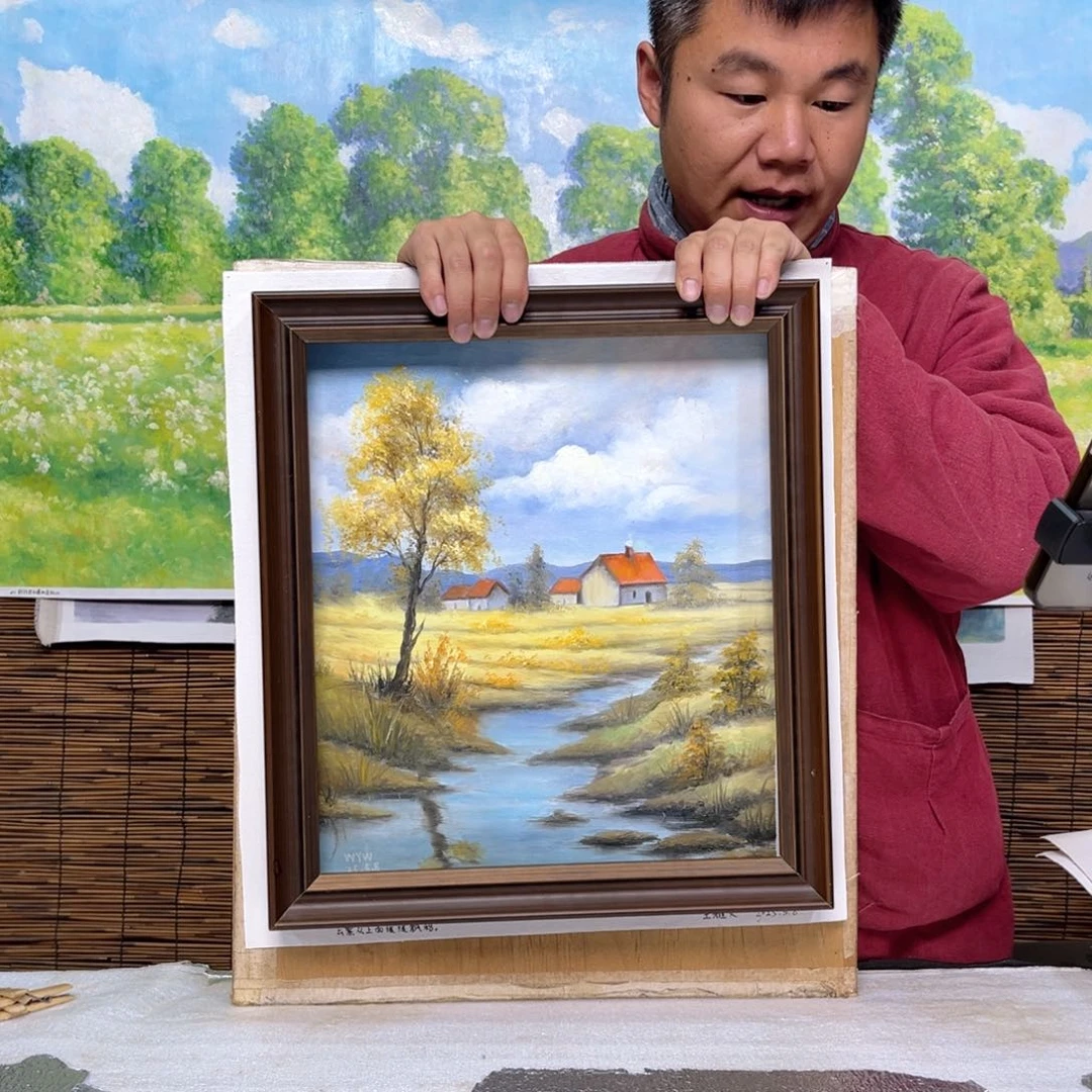 油画行路人小院绘画作品竞拍