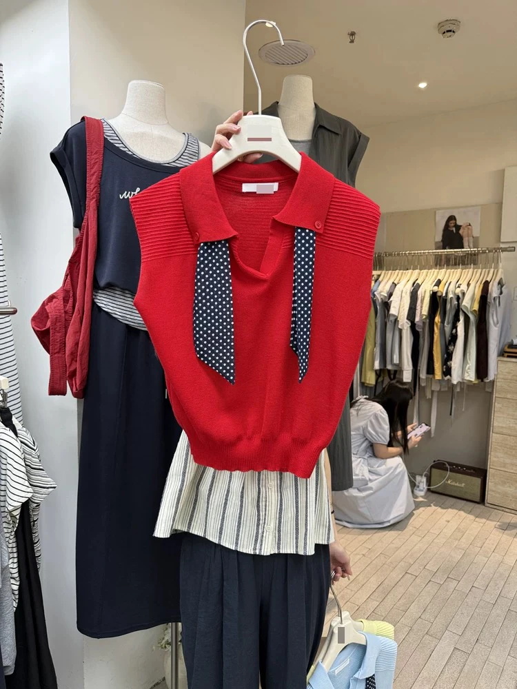 毛针织衫拼接短款撞色2025夏季宽松夏季秋季不起球上衣