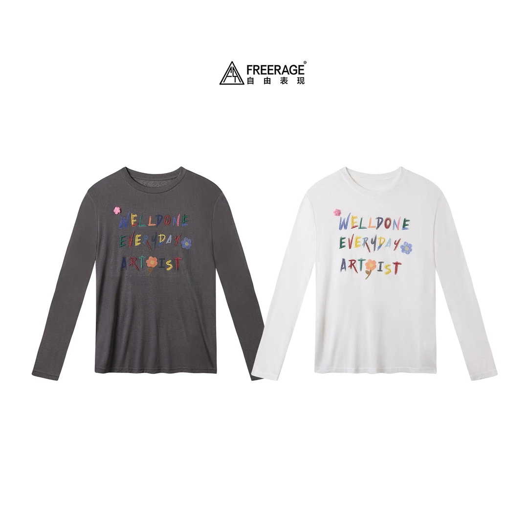 FreeRage/自由表现 手工缝小花朵防晒长袖T恤  25822