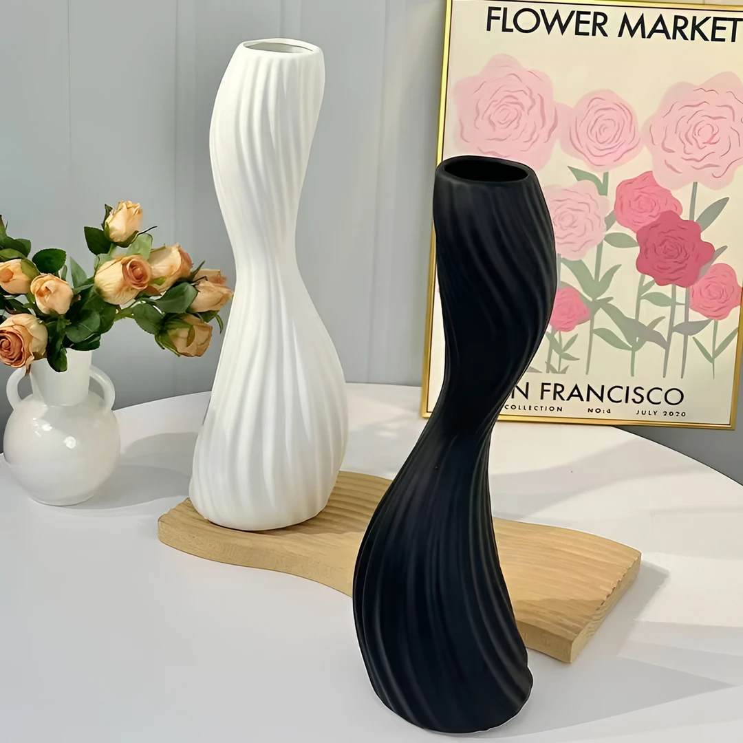 【过年也发】黑白色防陶瓷花瓶客厅插花北欧现代艺术摆件家居装饰瓶