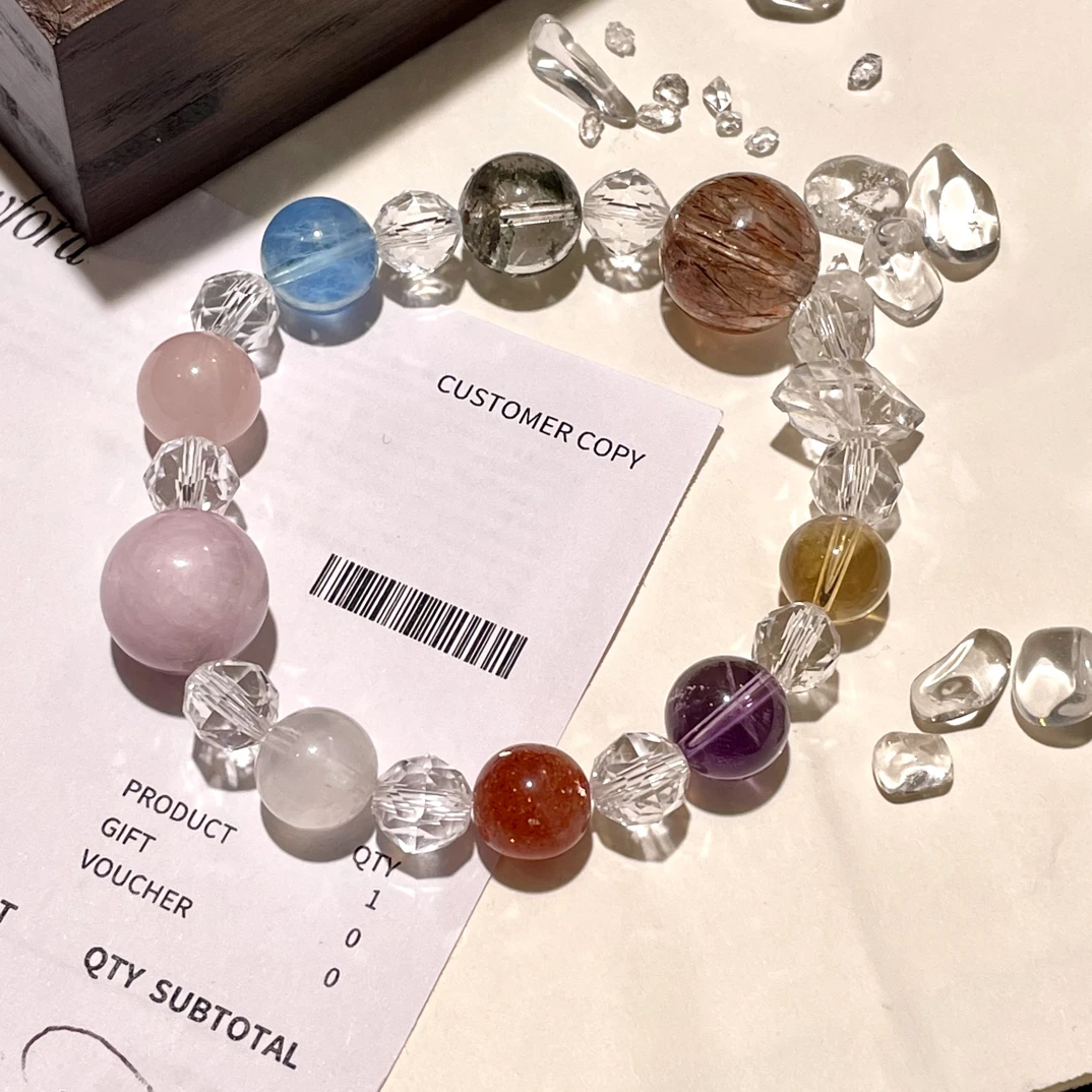 玥羽轻奢时尚天然多宝水晶手串女士单圈多巴胺色天然彩水晶手链