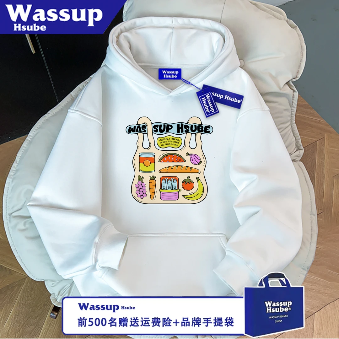 WASSUP HSUBE休闲百搭宽松印花袋子水果长袖秋冬卫衣潮流情侣上衣