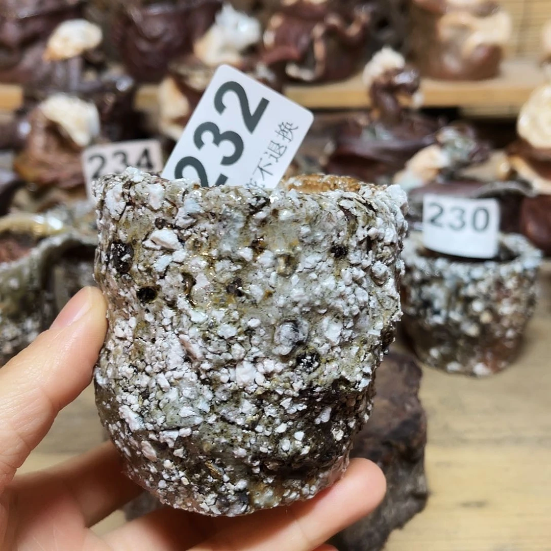 杯柴烧手捏石头杯漏水瑕