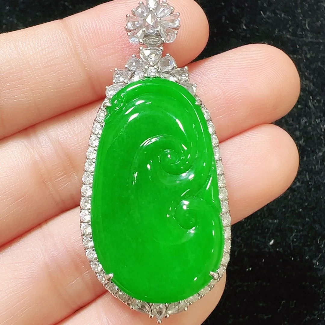 翡翠18K金镶嵌吊坠(不含链)