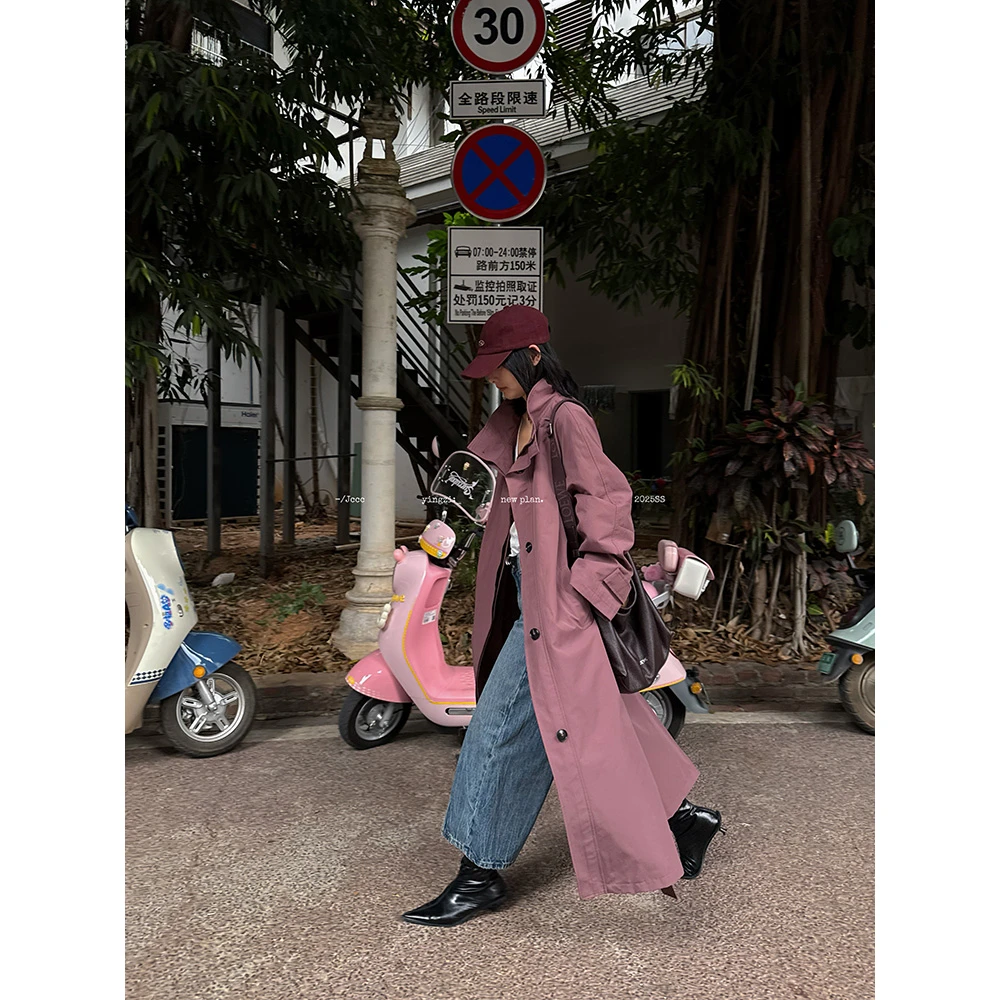 JCCC影子【木槿花】豆沙红松弛感廓形立领百搭风衣外套JE4FSF27