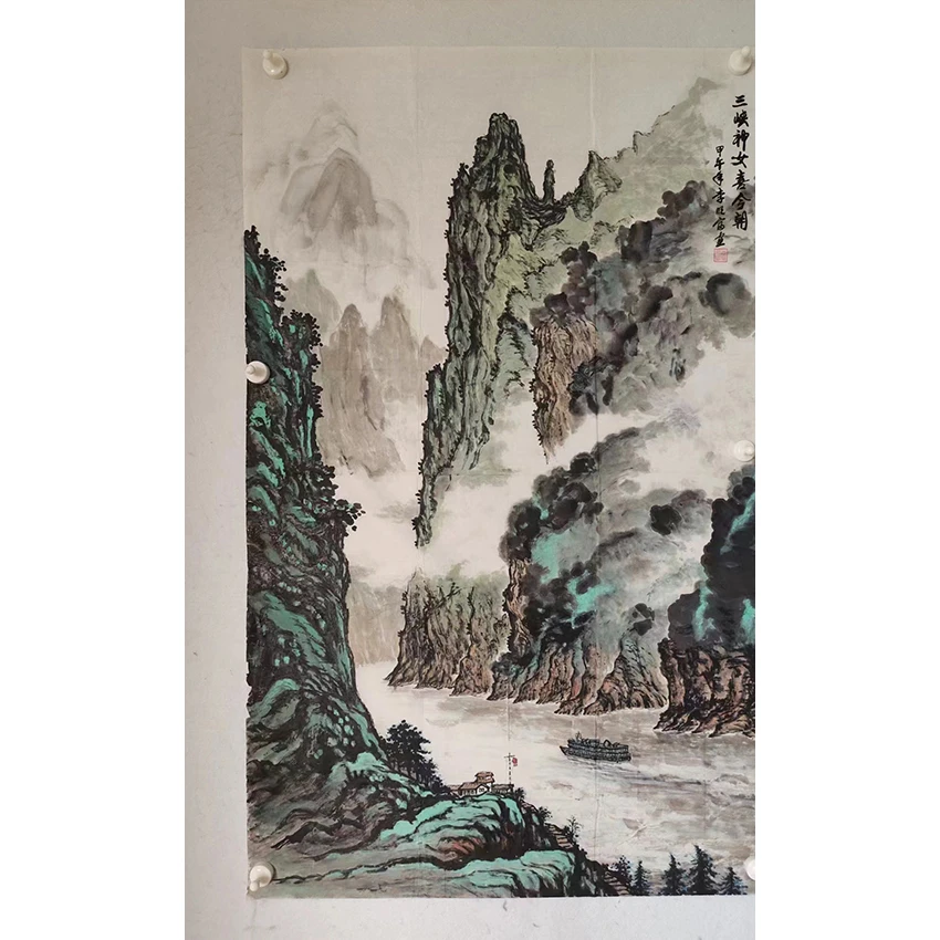 3452  老字画《三峡神女喜今朝》中堂  尺寸 114×68