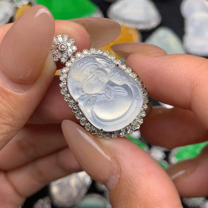 翡翠18K金镶嵌吊坠(不含链)