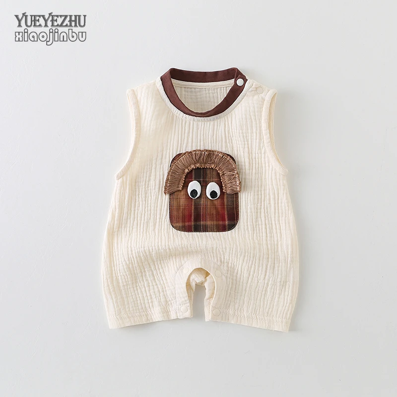 婴儿棉纱连体衣夏季薄款透气宝宝纯棉衣服夏装卡通背心外出新生儿