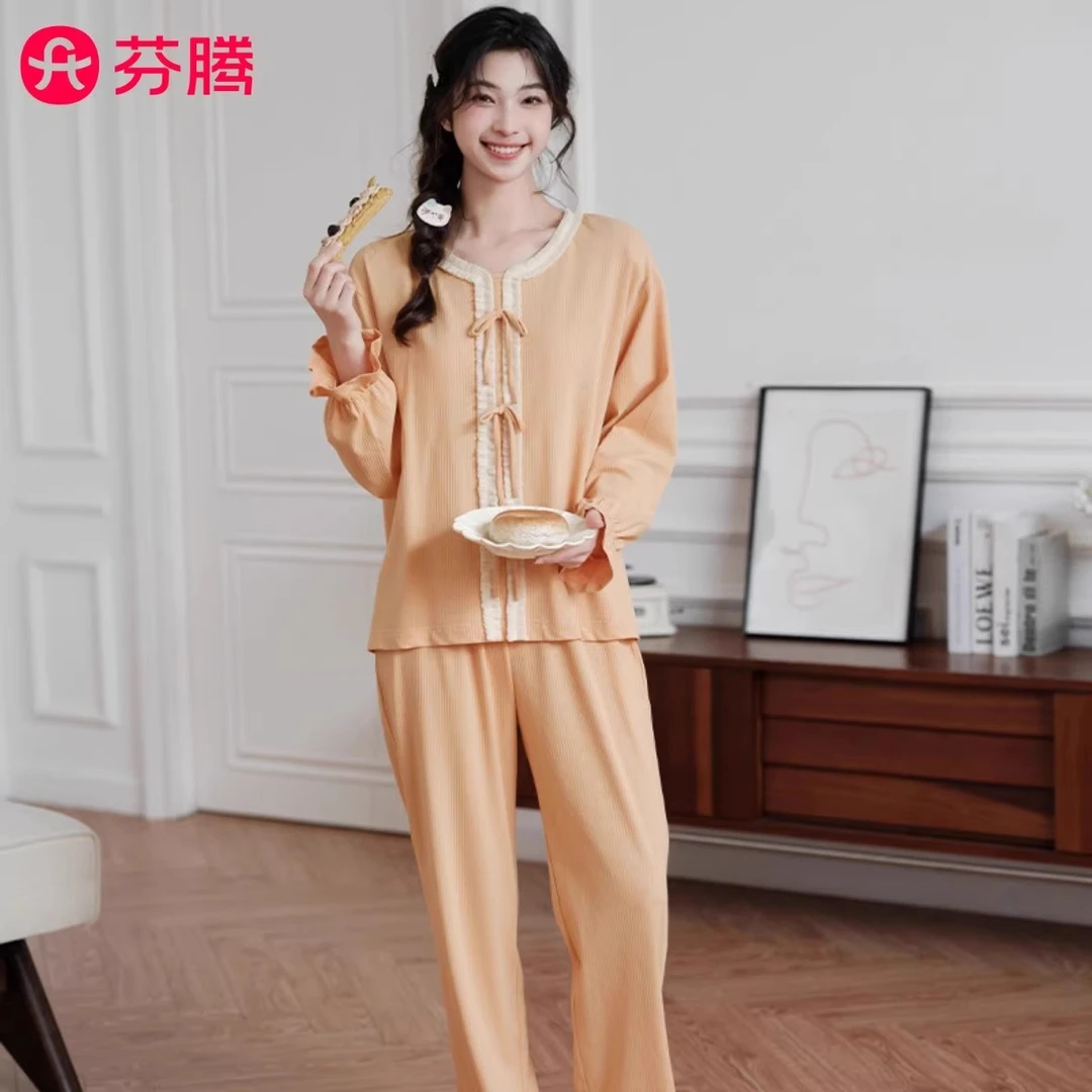芬腾睡衣女款春秋2025新款纯棉长袖套装大码秋季宽松家居服可外穿