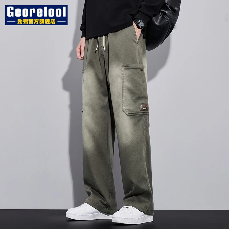 莱赛尔工装裤子男士直筒宽松2025新款秋季美式潮牌休闲运动长裤男