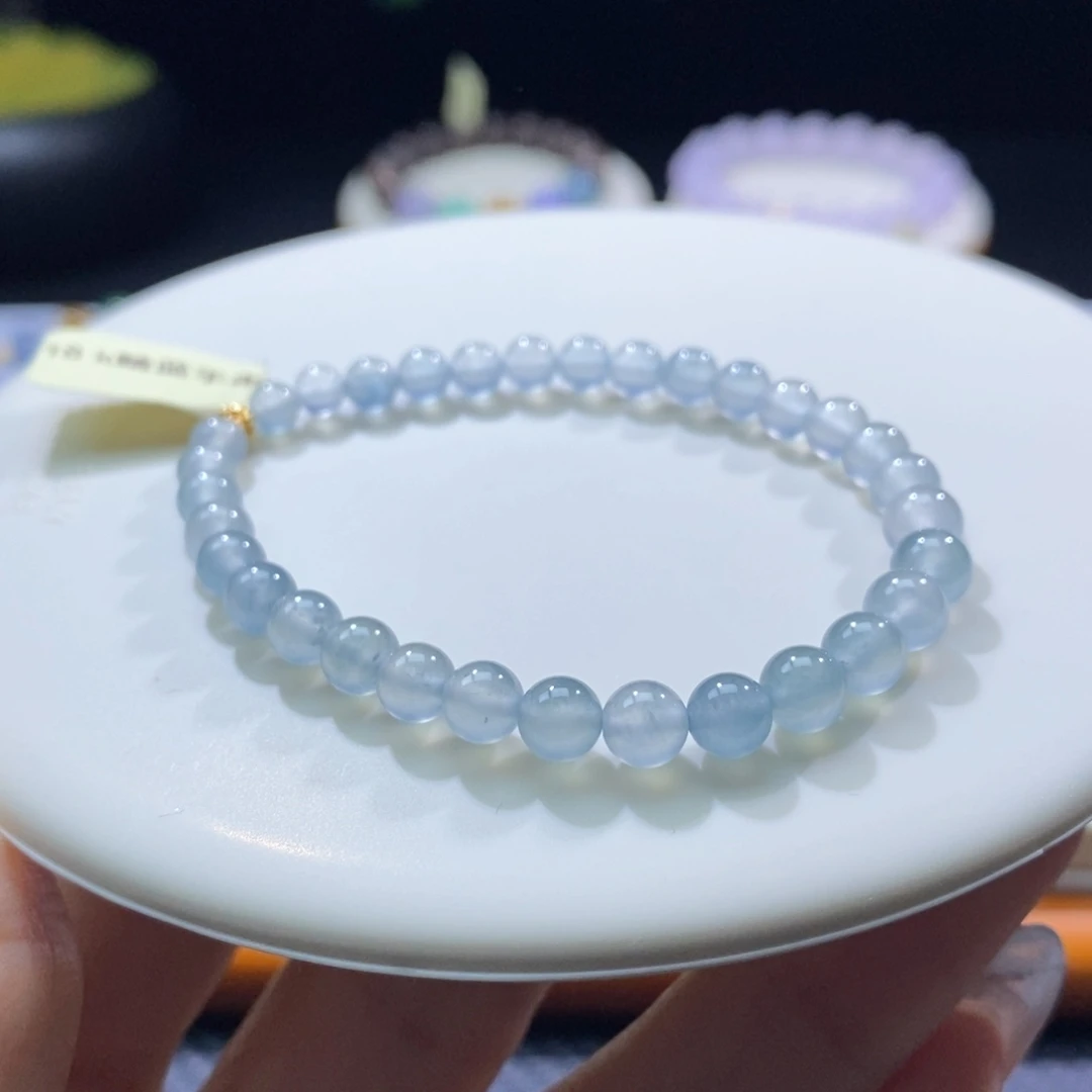 翡翠未镶嵌颈饰翡翠18k金冰蓝小珠手串5+mm