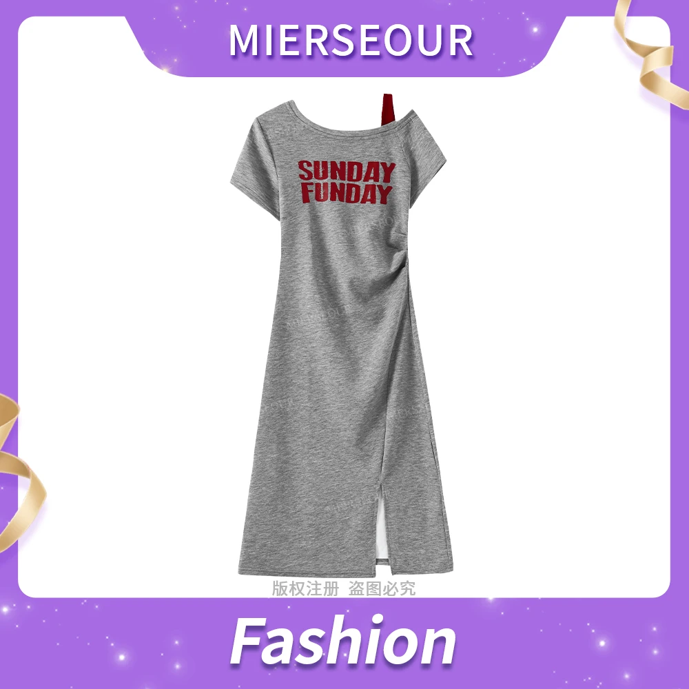 夏季印花短袖字母拼接轻奢连衣裙女装黑色收腰连衣裙2537