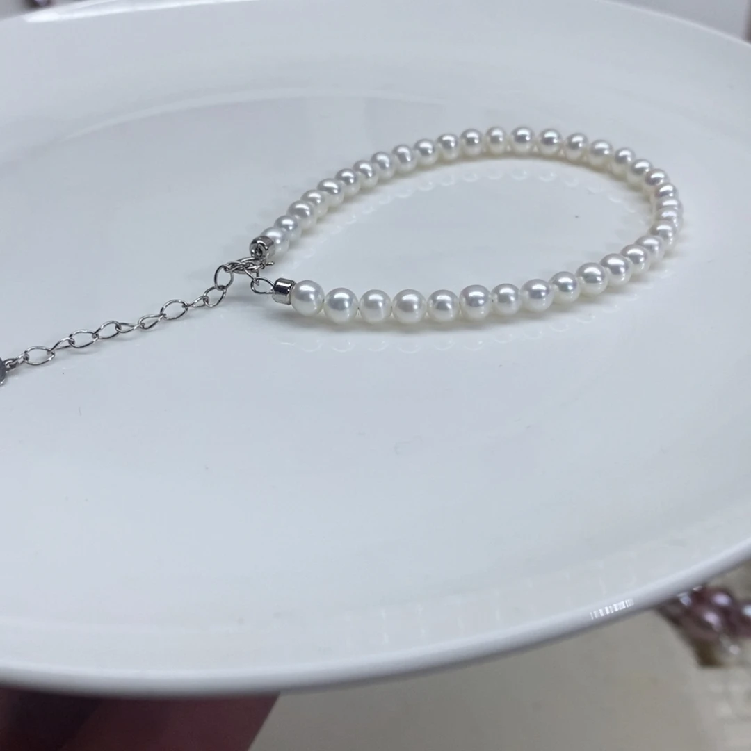 淡水珍珠手链银S925镶嵌4毫米