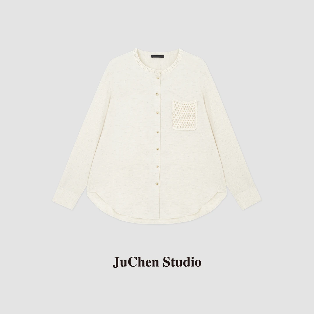 精工系列编织艺术定纺垂感宽松无领衬衫SS123438“一 寸欢喜”