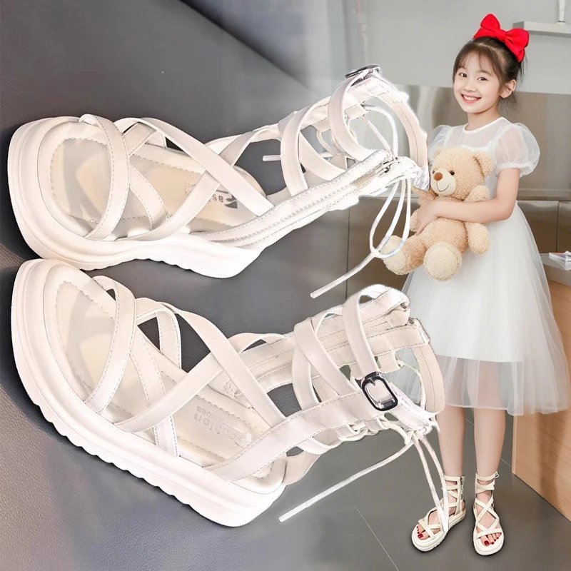 女童凉鞋2025夏季新款儿童软底防滑罗马鞋子中大童女孩时尚沙滩鞋