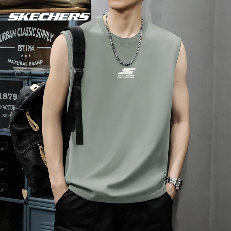 斯凯奇冰丝速干背心男2025新款夏季健身跑步运动坎肩透气无袖t恤