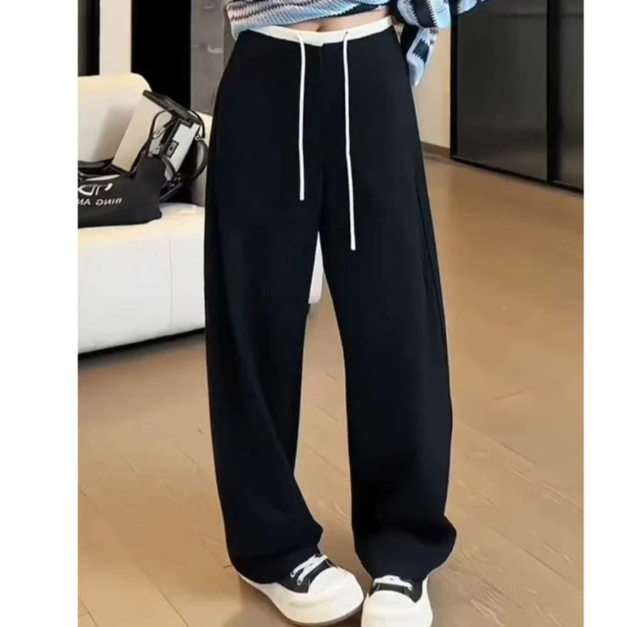 《雨桐精选3.12》抽绳撞色直筒裤-1075