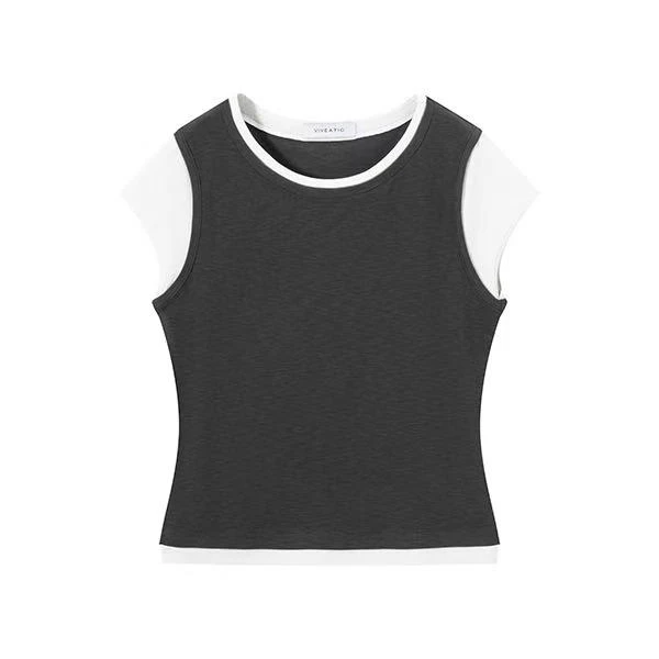 【茉舍】 VIVEATIC  拼接假两件短袖  VA250544-380